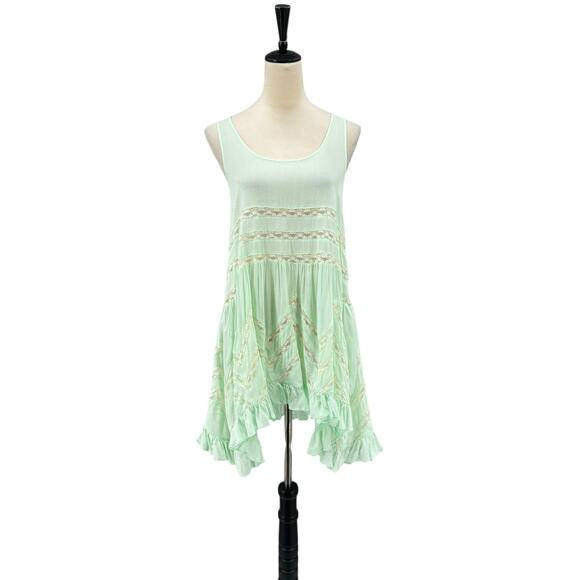 Free People Voile and Lace Pastel Mint Green Polka Dot Trapeze Slip Tank Dress - Picture 3 of 13